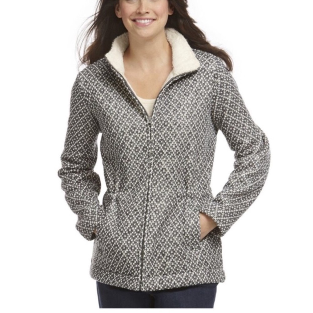 LL Bean Diamond Jacquard Fleece Lined Anorak Jacket Sz S